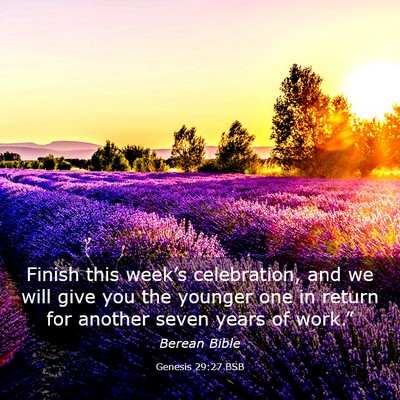Picture 03 - Genesis 29:27 BSB - Finish this week’s celebration, and we will - Bible Verse Picture