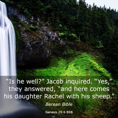 Picture 03 - Genesis 29:6 BSB - “Is he well?” Jacob inquired. “Yes,” they - Bible Verse Picture