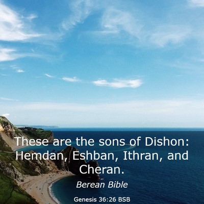 Picture 03 - Genesis 36:26 BSB - These are the sons of Dishon: Hemdan, Eshban, - Bible Verse Picture