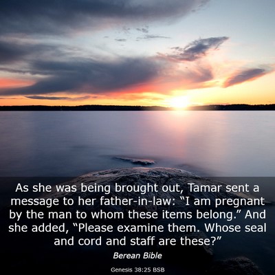 Picture 03 - Genesis 38:25 BSB - As she was being brought out, Tamar sent a - Bible Verse Picture