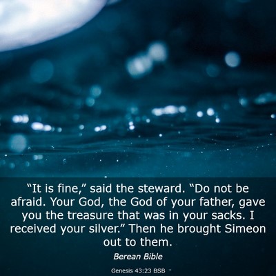 Picture 03 - Genesis 43:23 BSB - “It is fine,” said the steward. “Do not be - Bible Verse Picture