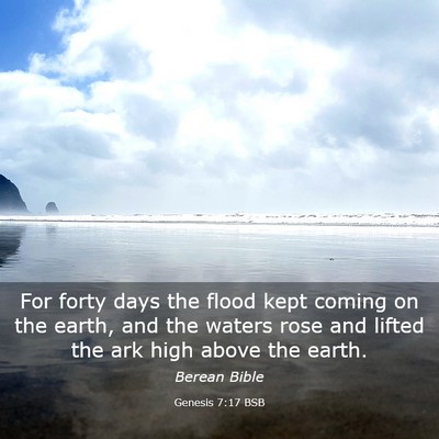 Picture 03 - Genesis 7:17 BSB - For forty days the flood kept coming on the - Bible Verse Picture