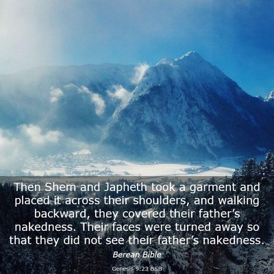 Picture 03 - Genesis 9:23 BSB - Then Shem and Japheth took a garment and placed - Bible Verse Picture