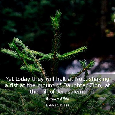 Picture 03 - Isaiah 10:32 BSB - Yet today they will halt at Nob, shaking a fist - Bible Verse Picture