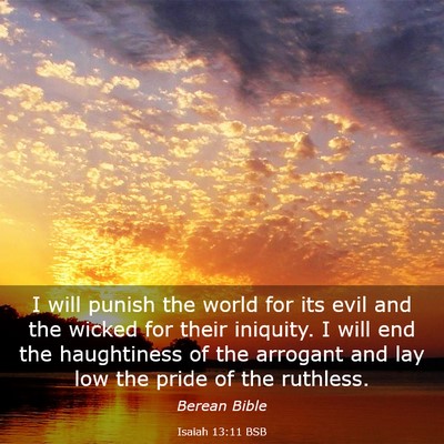 Picture 03 - Isaiah 13:11 BSB - I will punish the world for its evil and the - Bible Verse Picture