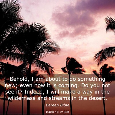 Picture 03 - Isaiah 43:19 BSB - Behold, I am about to do something new; even now - Bible Verse Picture