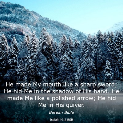 Picture 03 - Isaiah 49:2 BSB - He made My mouth like a sharp sword; He hid Me in - Bible Verse Picture