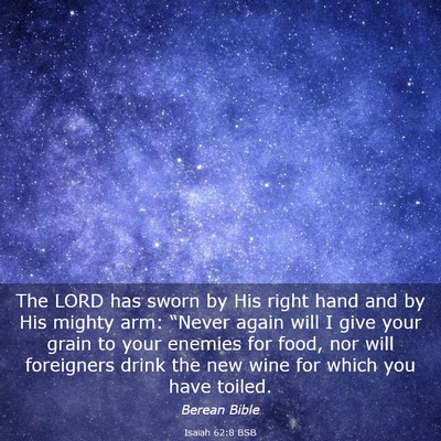 Picture 03 - Isaiah 62:8 BSB - The LORD has sworn by His right hand and by His - Bible Verse Picture