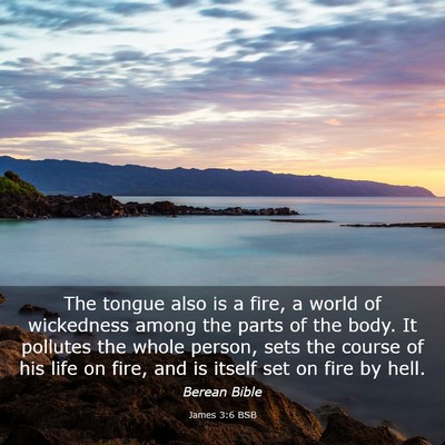 Picture 03 - James 3:6 BSB - The tongue also is a fire, a world of wickedness - Bible Verse Picture
