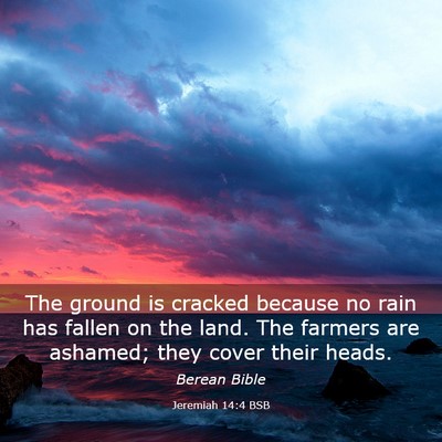 Picture 03 - Jeremiah 14:4 BSB - The ground is cracked because no rain has fallen - Bible Verse Picture