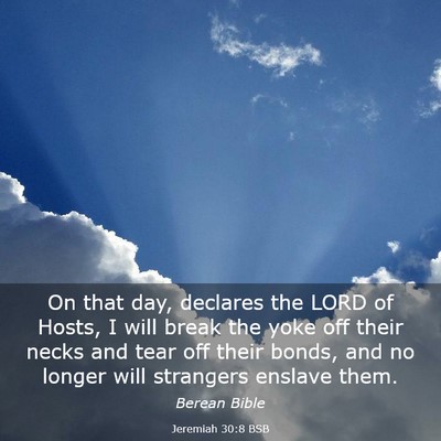 Picture 03 - Jeremiah 30:8 BSB - On that day, declares the LORD of Hosts, I will - Bible Verse Picture