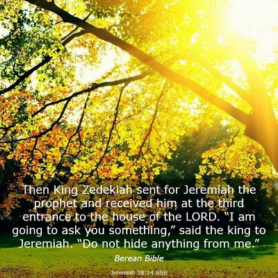 Picture 03 - Jeremiah 38:14 BSB - Then King Zedekiah sent for Jeremiah the prophet - Bible Verse Picture