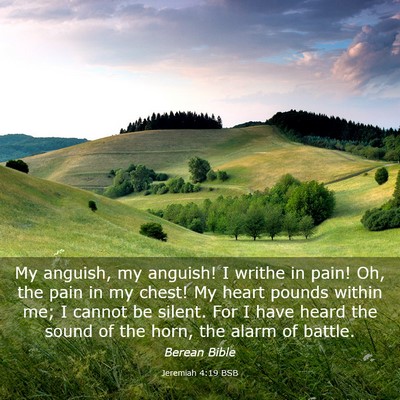 Picture 03 - Jeremiah 4:19 BSB - My anguish, my anguish! I writhe in pain! Oh, the - Bible Verse Picture