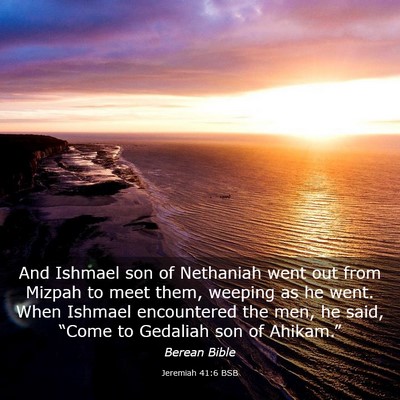 Picture 03 - Jeremiah 41:6 BSB - And Ishmael son of Nethaniah went out from Mizpah - Bible Verse Picture