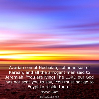 Picture 03 - Jeremiah 43:2 BSB - Azariah son of Hoshaiah, Johanan son of Kareah, - Bible Verse Picture