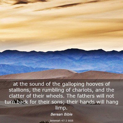 Picture 03 - Jeremiah 47:3 BSB - at the sound of the galloping hooves of - Bible Verse Picture