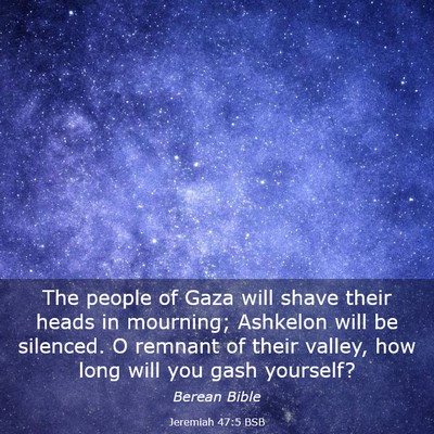 Picture 03 - Jeremiah 47:5 BSB - The people of Gaza will shave their heads in - Bible Verse Picture