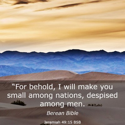 Picture 03 - Jeremiah 49:15 BSB - “For behold, I will make you small among - Bible Verse Picture