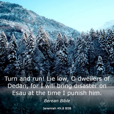 Picture 03 - Jeremiah 49:8 BSB - Turn and run! Lie low, O dwellers of Dedan, for I - Bible Verse Picture