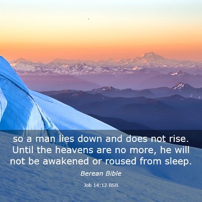 Picture 03 - Job 14:12 BSB - so a man lies down and does not rise. Until the - Bible Verse Picture
