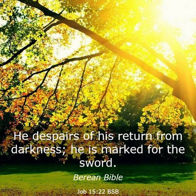 Picture 03 - Job 15:22 BSB - He despairs of his return from darkness; he is - Bible Verse Picture