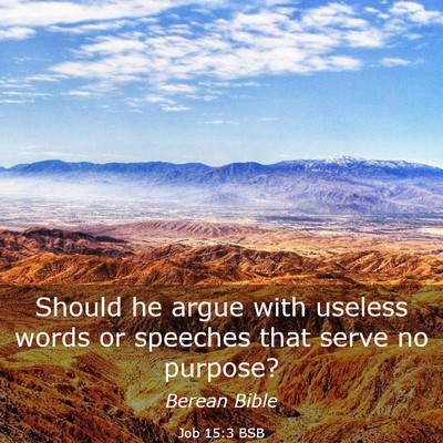 Picture 03 - Job 15:3 BSB - Should he argue with useless words or speeches - Bible Verse Picture
