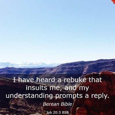 Picture 03 - Job 20:3 BSB - I have heard a rebuke that insults me, and my - Bible Verse Picture
