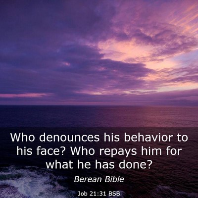 Picture 03 - Job 21:31 BSB - Who denounces his behavior to his face? Who - Bible Verse Picture