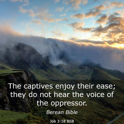 Picture 03 - Job 3:18 BSB - The captives enjoy their ease; they do not hear - Bible Verse Picture
