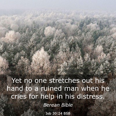 Picture 03 - Job 30:24 BSB - Yet no one stretches out his hand to a ruined man - Bible Verse Picture