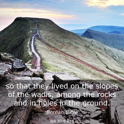 Picture 03 - Job 30:6 BSB - so that they lived on the slopes of the wadis, - Bible Verse Picture