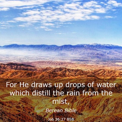 Picture 03 - Job 36:27 BSB - For He draws up drops of water which distill the - Bible Verse Picture