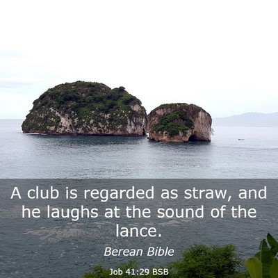 Picture 03 - Job 41:29 BSB - A club is regarded as straw, and he laughs at the - Bible Verse Picture