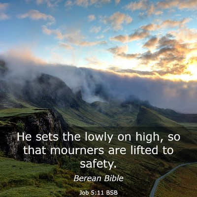 Picture 03 - Job 5:11 BSB - He sets the lowly on high, so that mourners are - Bible Verse Picture