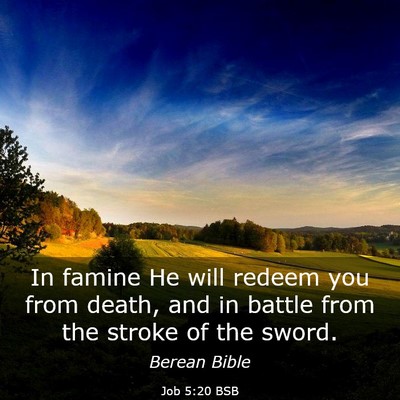 Picture 03 - Job 5:20 BSB - In famine He will redeem you from death, and in - Bible Verse Picture