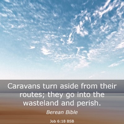Picture 03 - Job 6:18 BSB - Caravans turn aside from their routes; they go - Bible Verse Picture
