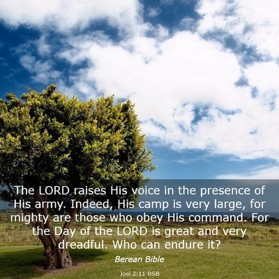Picture 03 - Joel 2:11 BSB - The LORD raises His voice in the presence of His - Bible Verse Picture