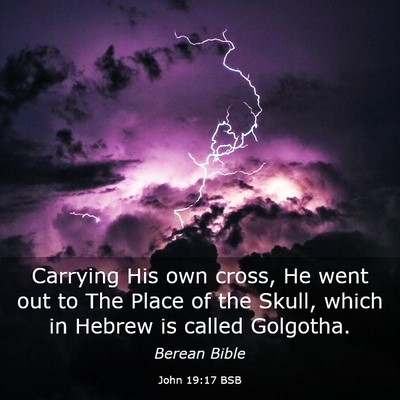 Picture 03 - John 19:17 BSB - Carrying His own cross, He went out to The Place - Bible Verse Picture