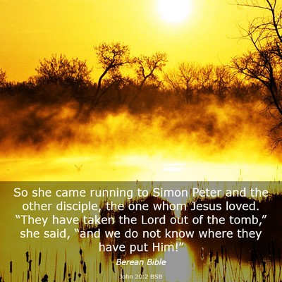 Picture 03 - John 20:2 BSB - So she came running to Simon Peter and the other - Bible Verse Picture