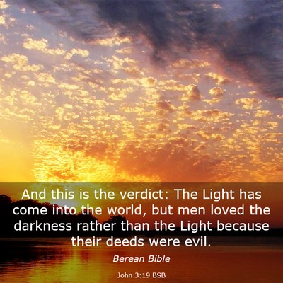 Picture 03 - John 3:19 BSB - And this is the verdict: The Light has come into - Bible Verse Picture
