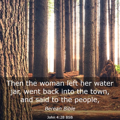 Picture 03 - John 4:28 BSB - Then the woman left her water jar, went back into - Bible Verse Picture