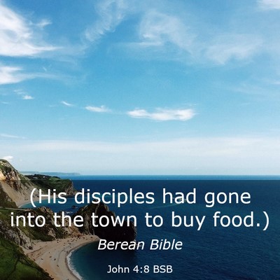 Picture 03 - John 4:8 BSB - (His disciples had gone into the town to buy - Bible Verse Picture
