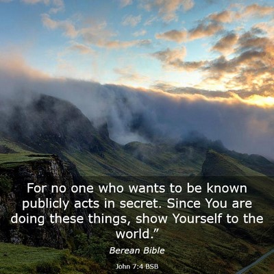 Picture 03 - John 7:4 BSB - For no one who wants to be known publicly acts in - Bible Verse Picture