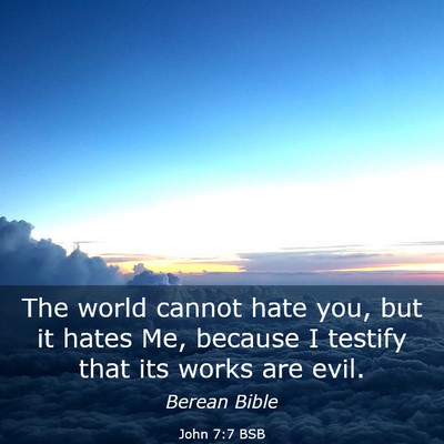 Picture 03 - John 7:7 BSB - The world cannot hate you, but it hates Me, - Bible Verse Picture