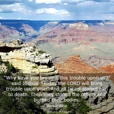 Picture 03 - Joshua 7:25 BSB - “Why have you brought this trouble upon us?” - Bible Verse Picture