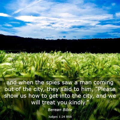 Picture 03 - Judges 1:24 BSB - and when the spies saw a man coming out of the - Bible Verse Picture