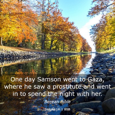Picture 03 - Judges 16:1 BSB - One day Samson went to Gaza, where he saw a - Bible Verse Picture
