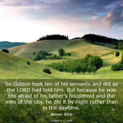 Picture 03 - Judges 6:27 BSB - So Gideon took ten of his servants and did as the - Bible Verse Picture