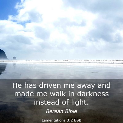Picture 03 - Lamentations 3:2 BSB - He has driven me away and made me walk in - Bible Verse Picture