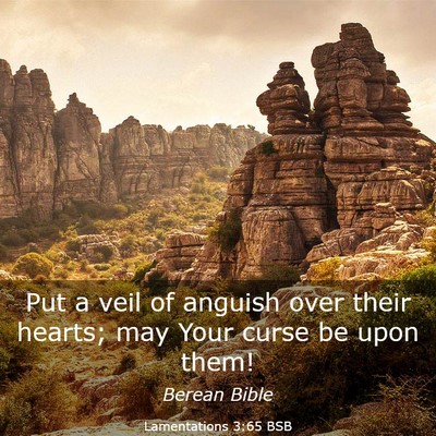 Picture 03 - Lamentations 3:65 BSB - Put a veil of anguish over their hearts; may Your - Bible Verse Picture